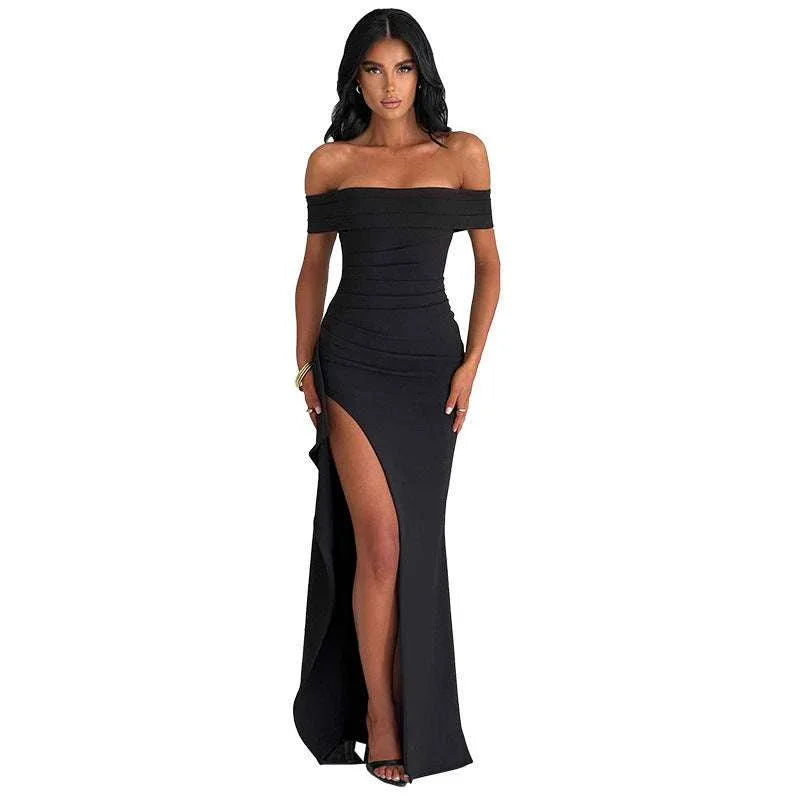 One shoulder slit elegant slim fit dress for women long skirt - tif-shop24.de