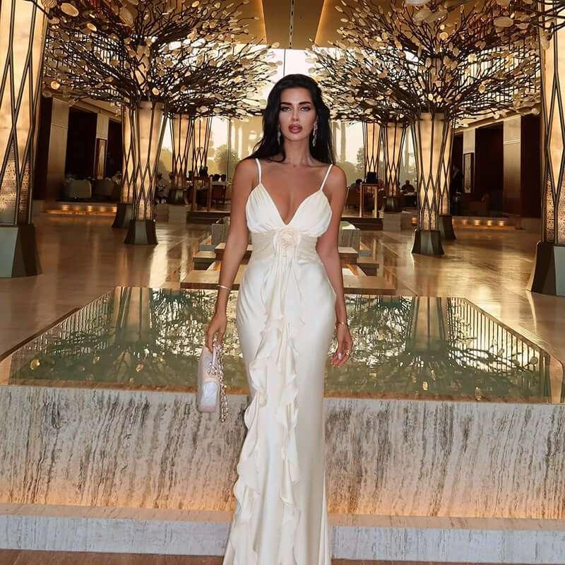 Flower ribbon satin suspender dress for women - tif-shop24.de