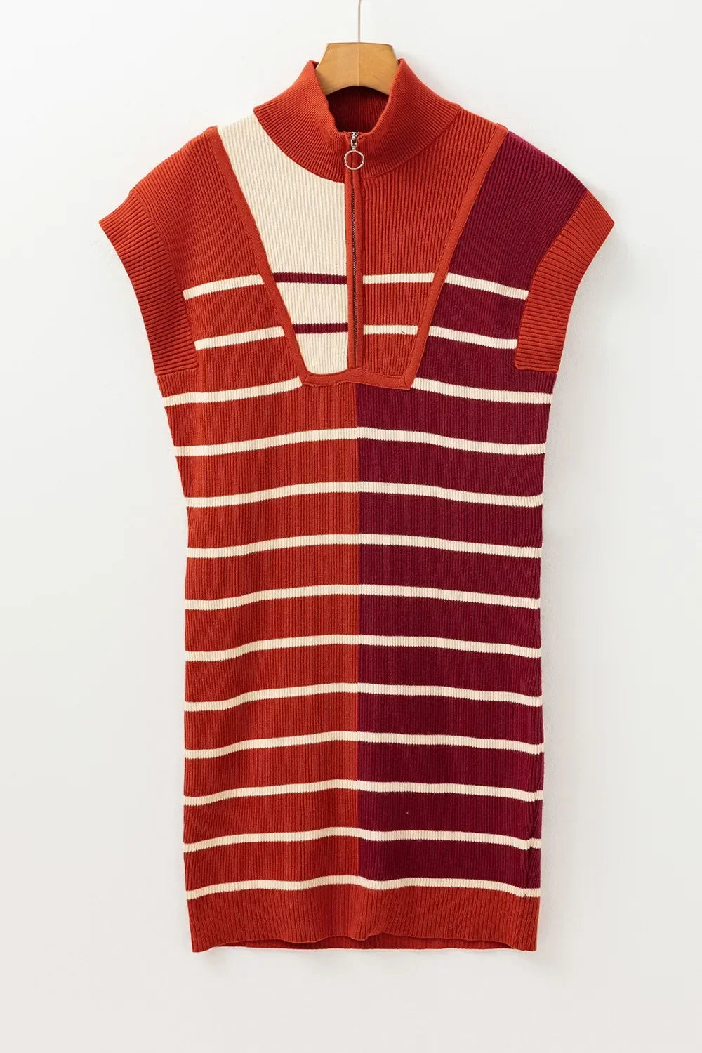 Striped Quarter Zip Cap Sleeve Sweater Dress - tif-shop24.de
