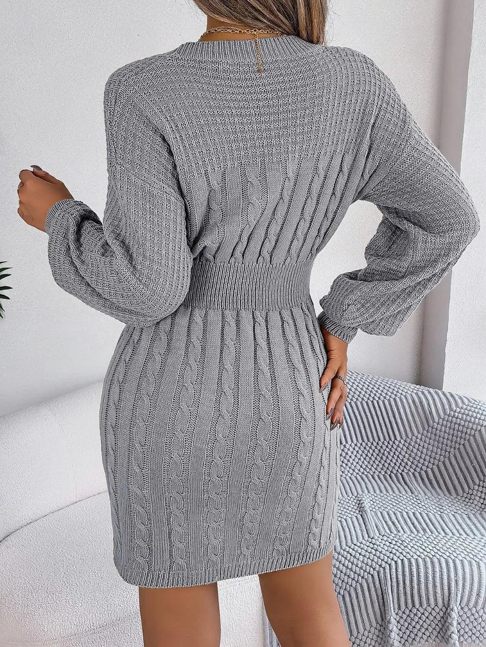 Cable-Knit Cutout Round Neck Slit Sweater Dress - tif-shop24.de