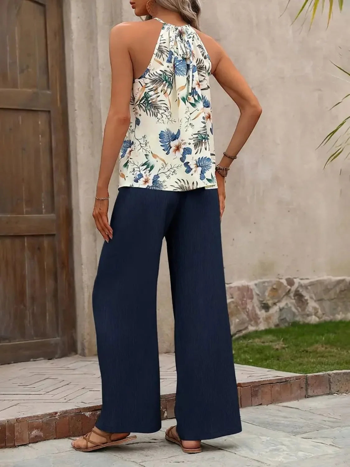 Printed Tank Top and Wide Leg Pants Set - tif-shop24.de