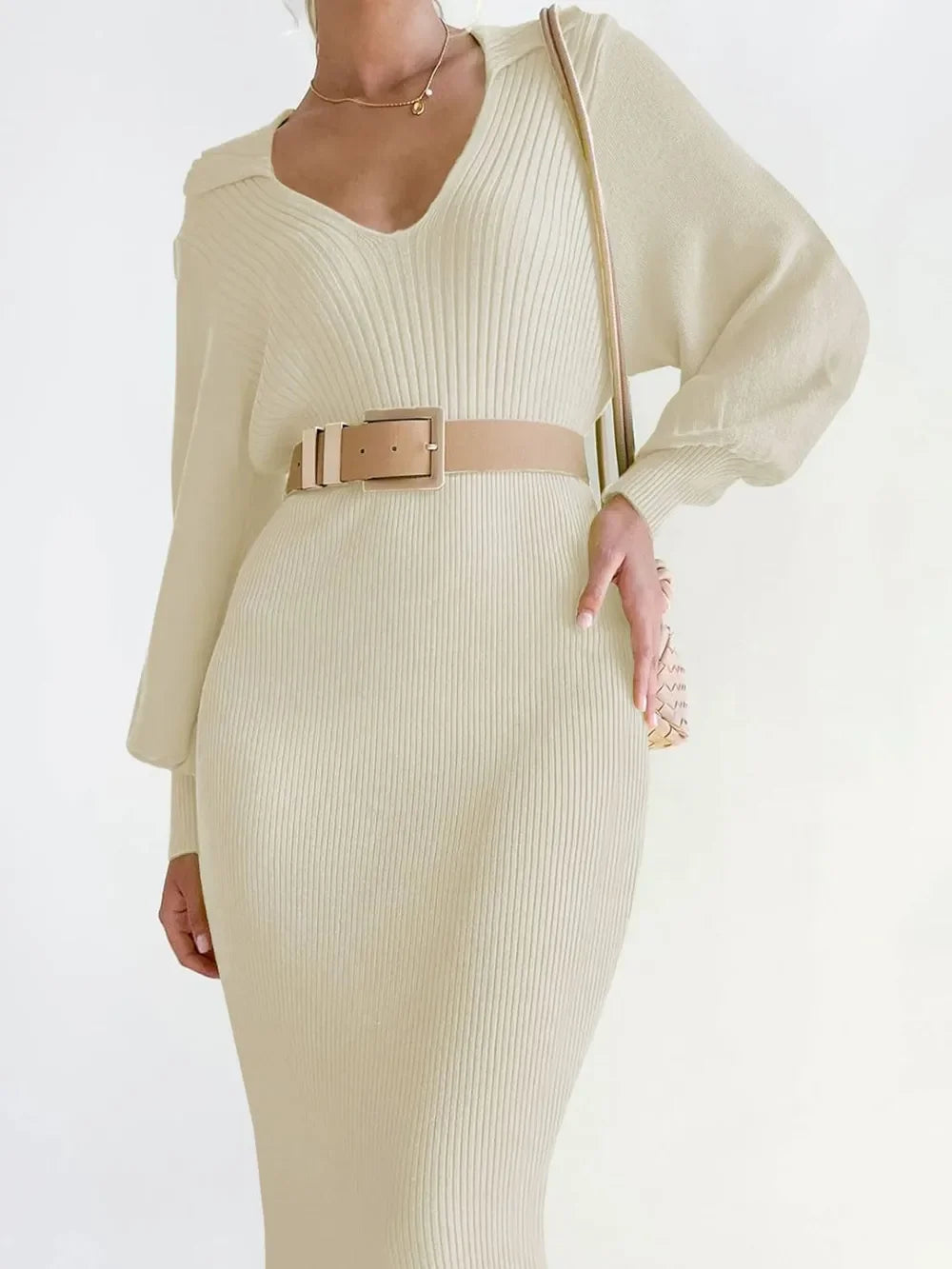 Perfee Tied Long Sleeve Wrap Sweater Dress - tif-shop24.de
