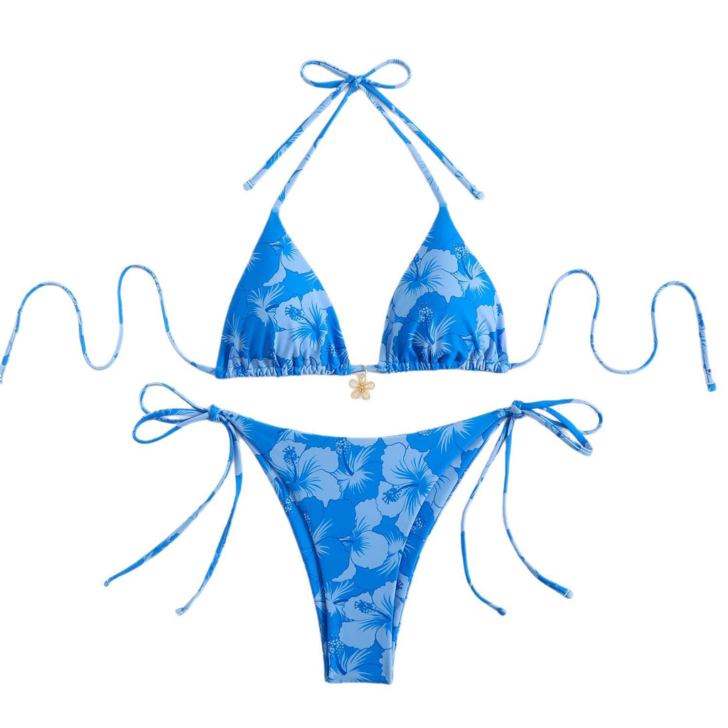 Sexy Reversible Bikini with Print and Neck Tie Women's Swimsuit