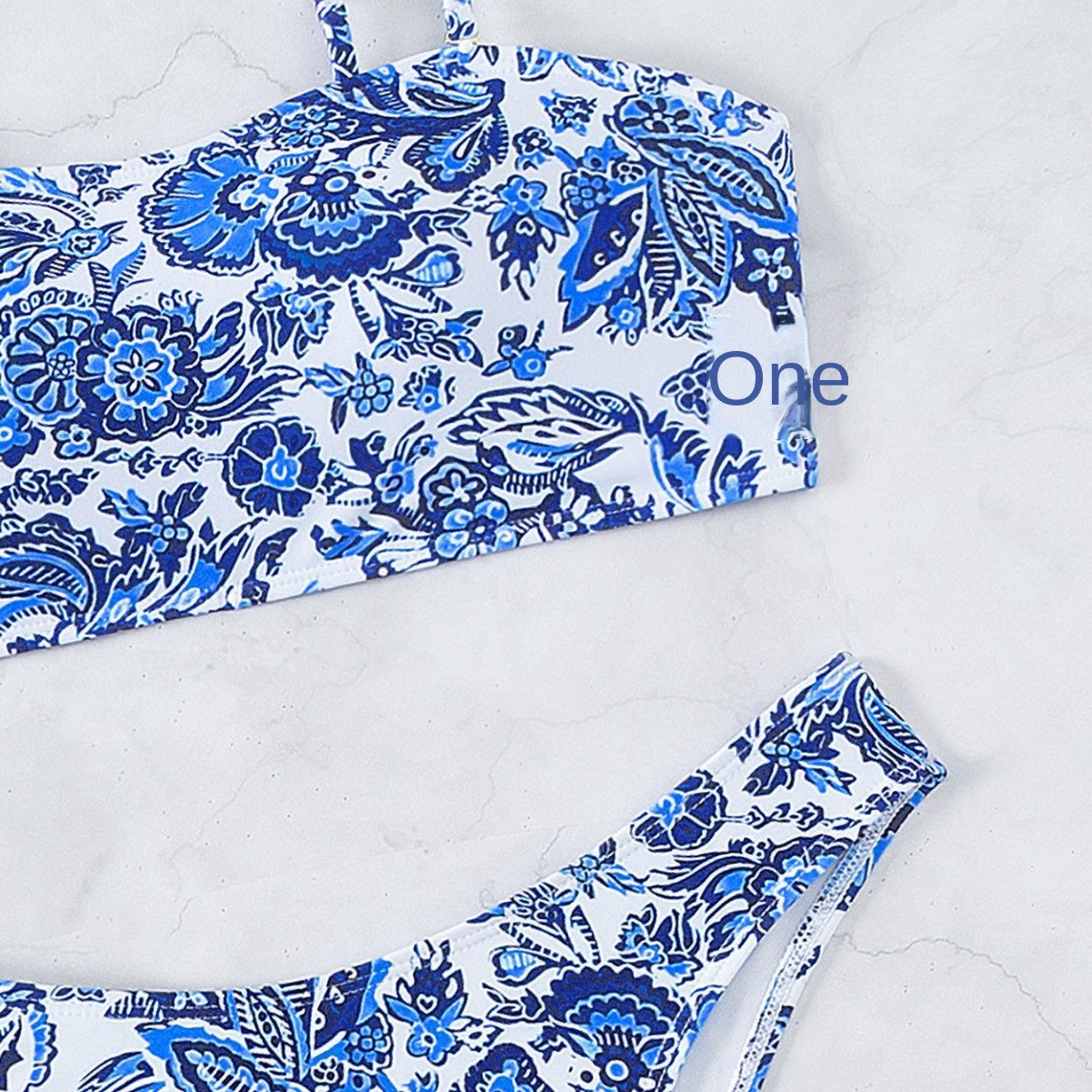 Bikini European and American Style Blue and White Porcelain Print Sexy Two-Piece Swimsuit for Women
