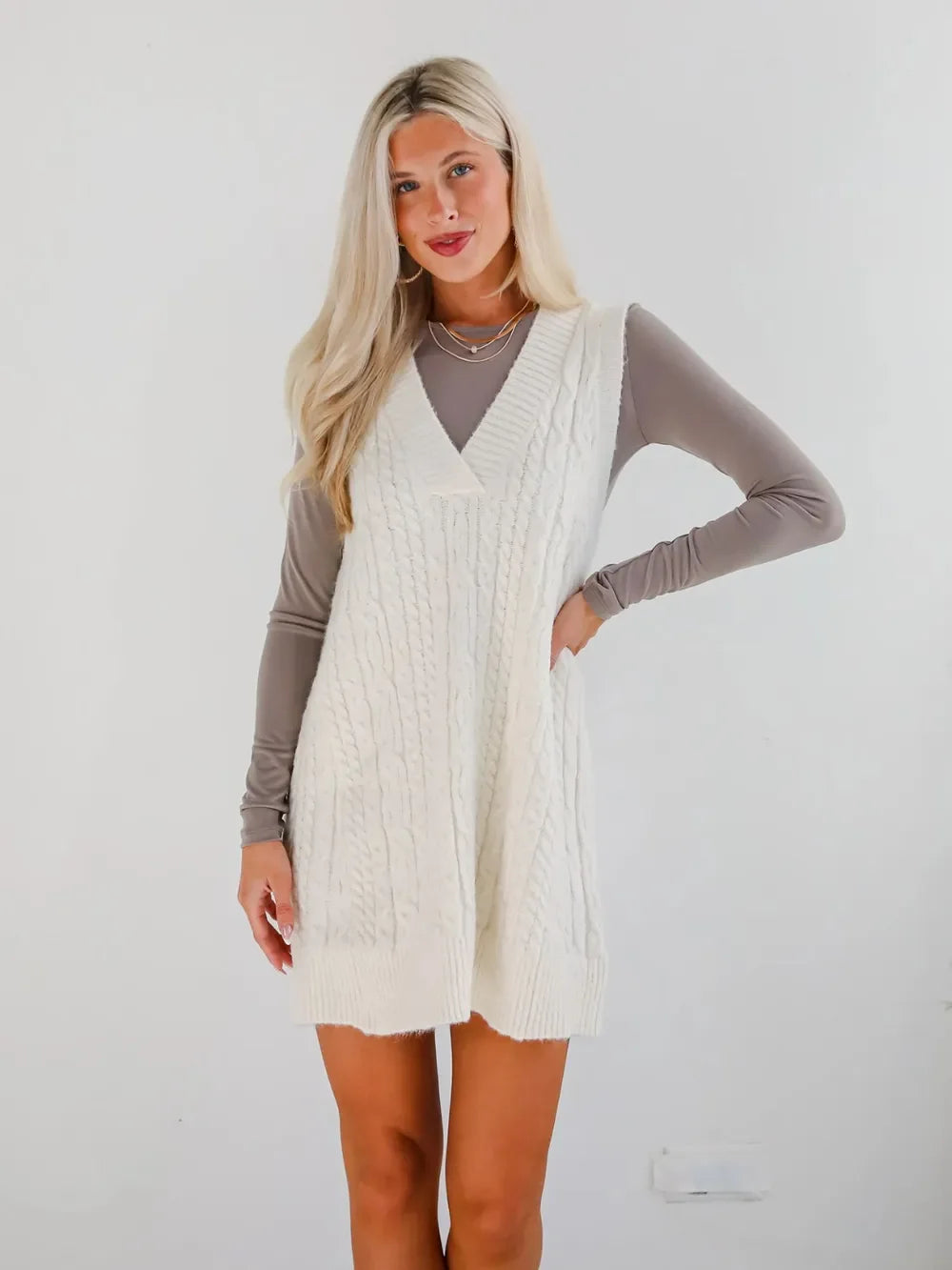 Lovelet Cable Knit V-Neck Mini Sweater Overall Dress - tif-shop24.de