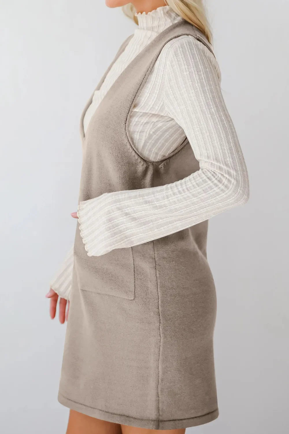 Lovelet Pocketed V-Neck Mini Sweater Overall Dress - tif-shop24.de