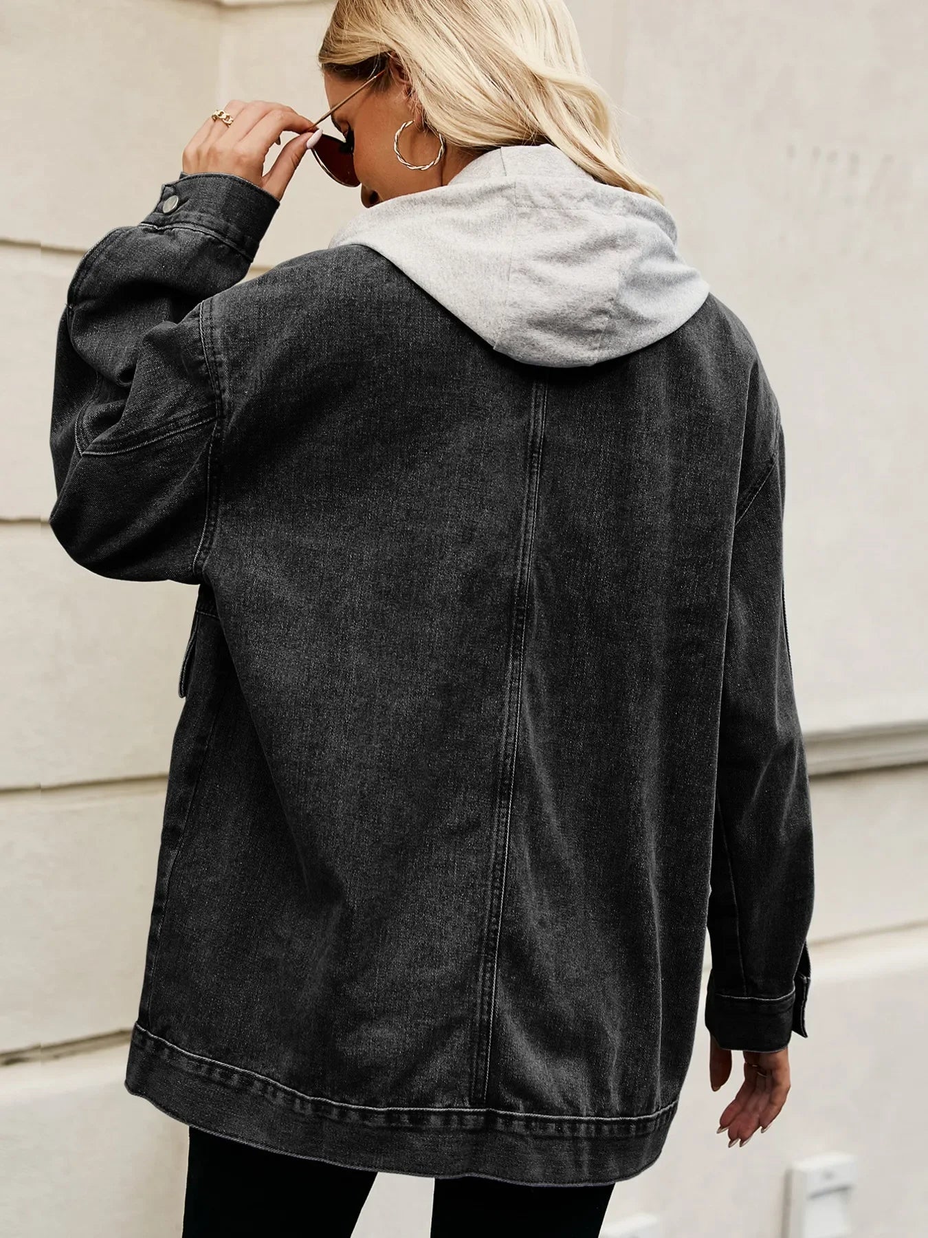 Oversized Button Up Denim Jacket with Hood - tif-shop24.de