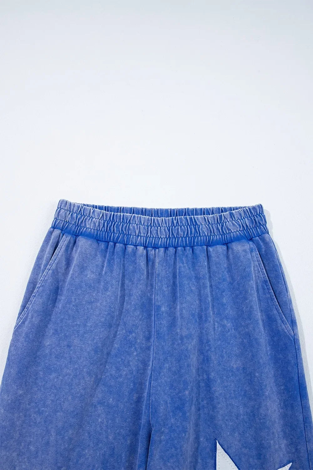 Acid Wash Star Patched Rolled Trim Top and Pants Set - tif-shop24.de