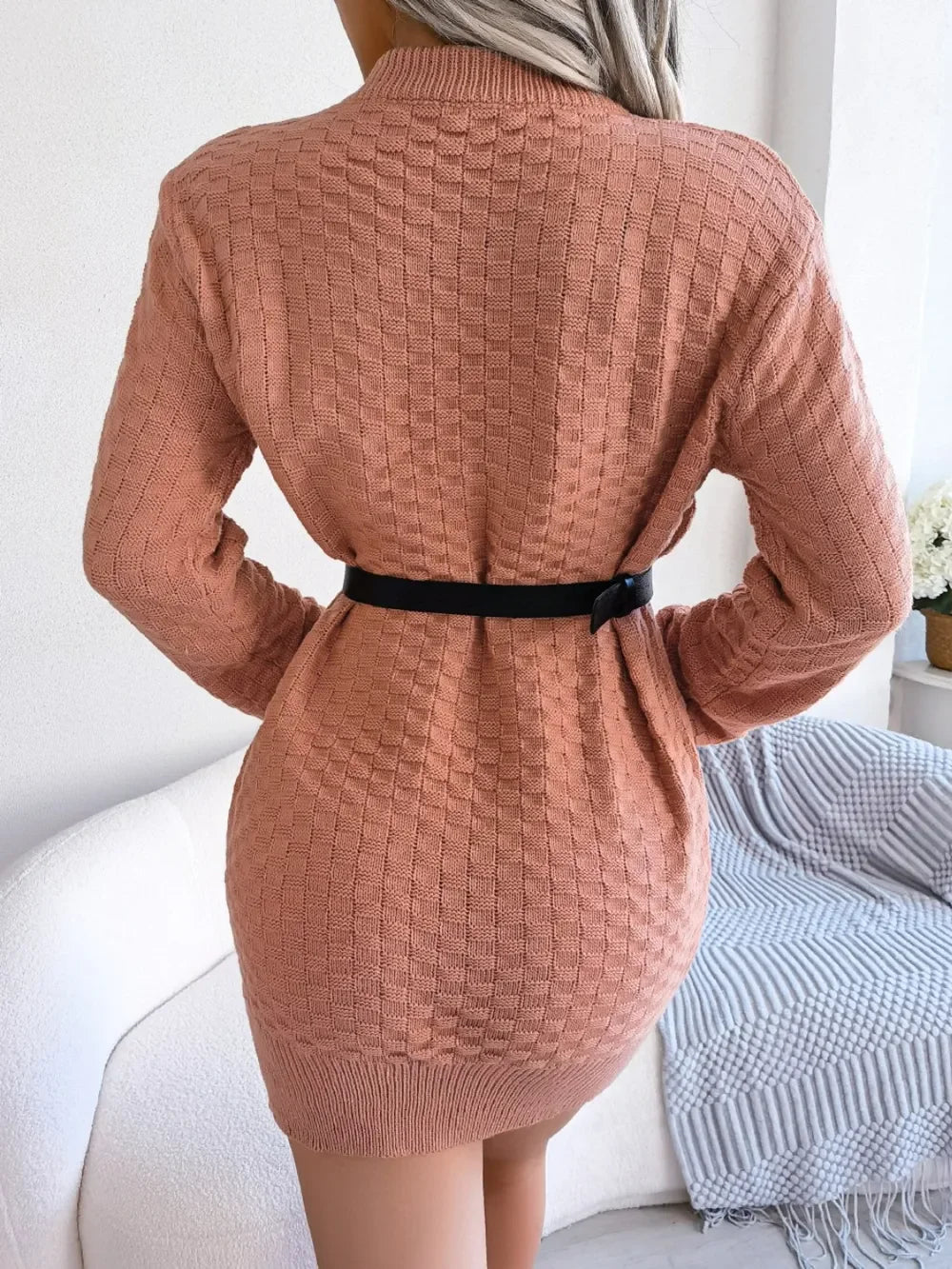 Round Neck Long Sleeve Mini Sweater Dress - tif-shop24.de