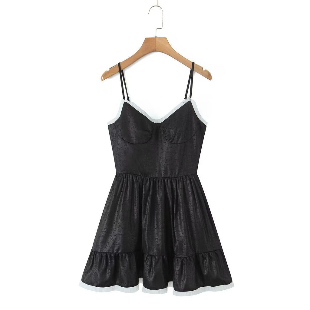 Lace embellished fluffy camisole dress