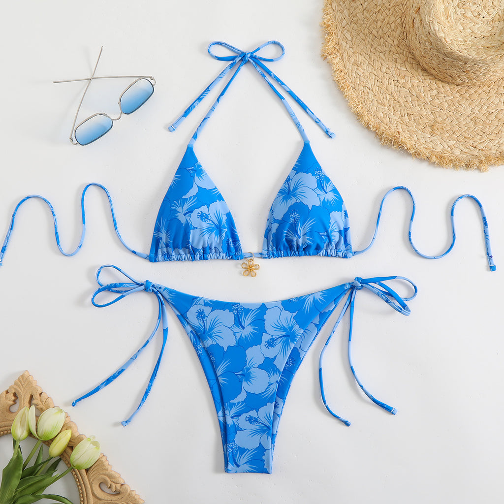 Sexy Reversible Bikini with Print and Neck Tie Women's Swimsuit