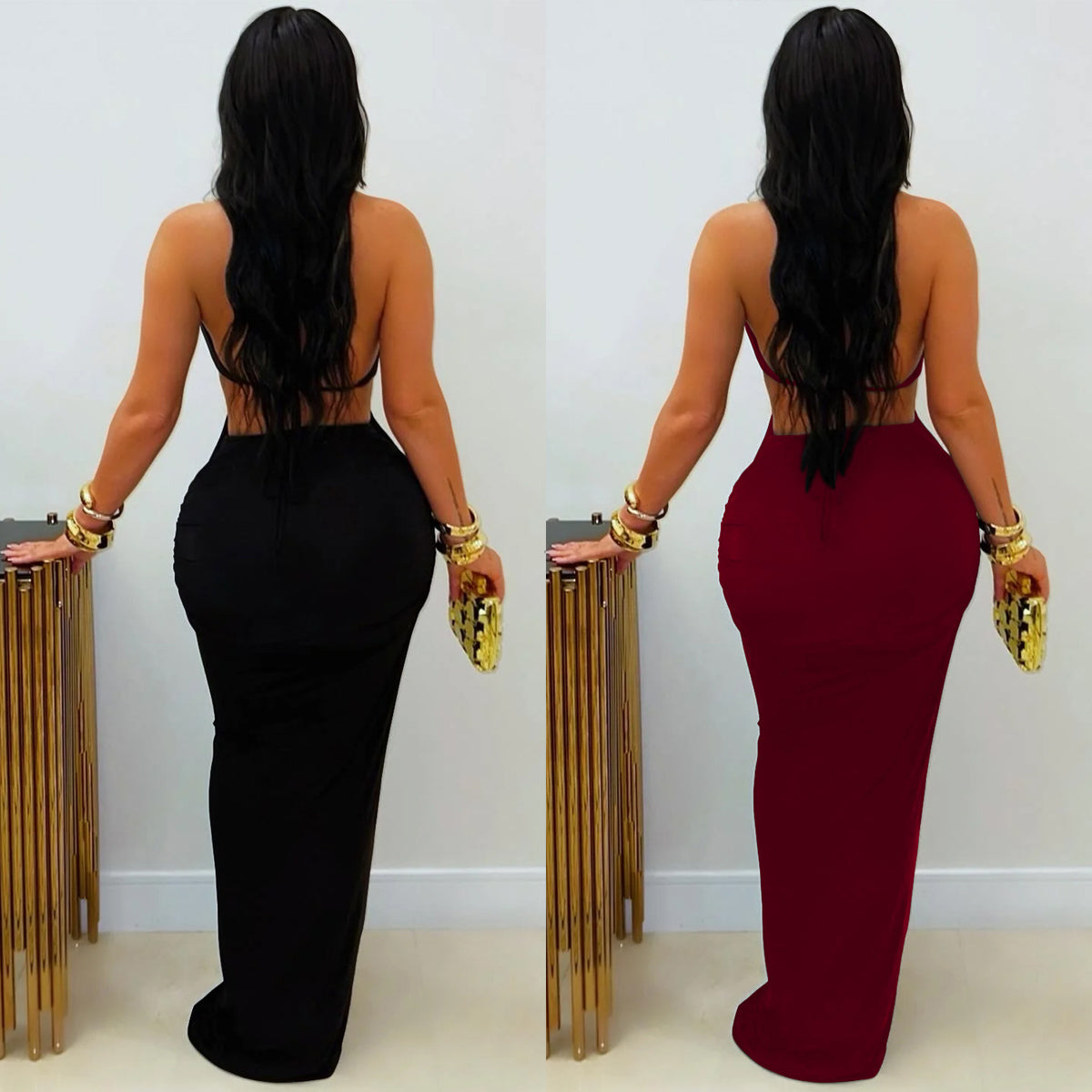 Fashionable Women's Sexy Fitted Solid Color Tie-Up Sleeveless Dress