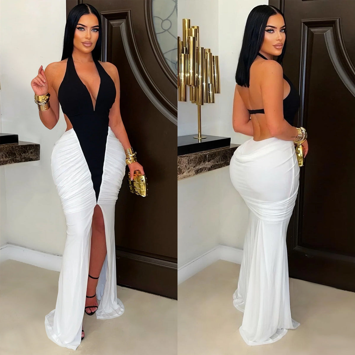 Fashionable Women's Sexy V-Neck Sleeveless Backless Split Dress