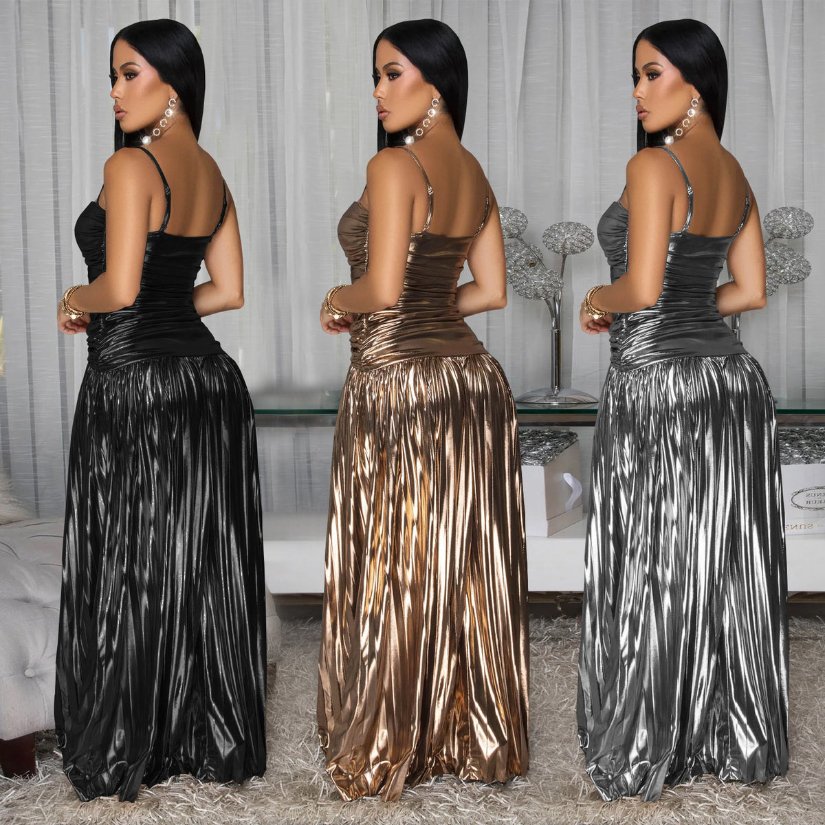 Fashion Women's Sexy Strap Elegant Party Shimmer Dress