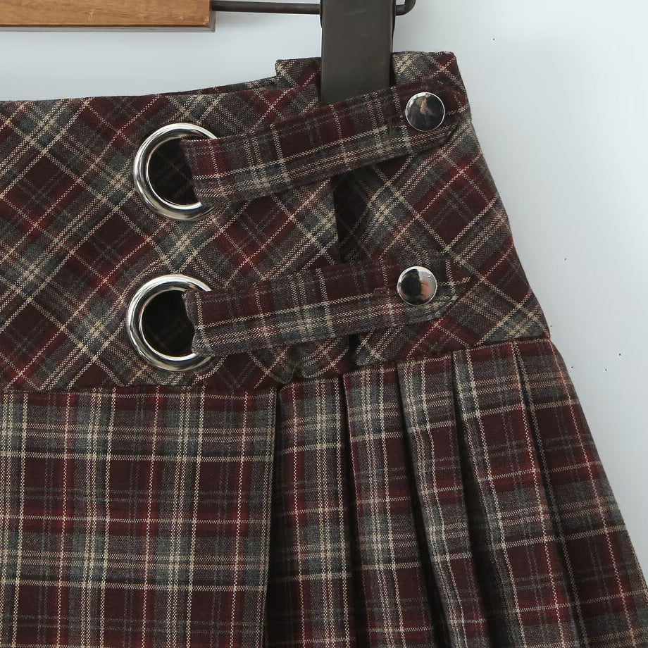 Versatile plaid high waisted skirt