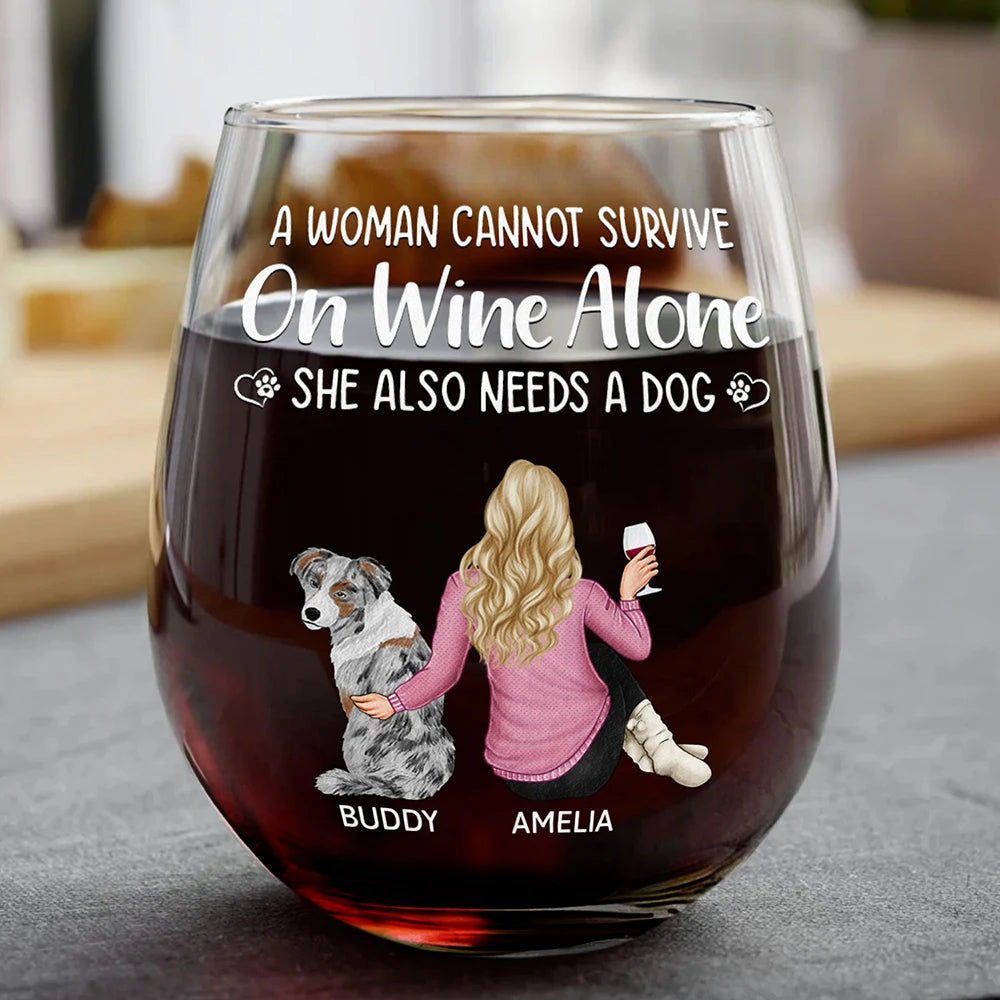 Dog Mom Wine Glass: Personalized with quote and dog illustration, ideal gift.
