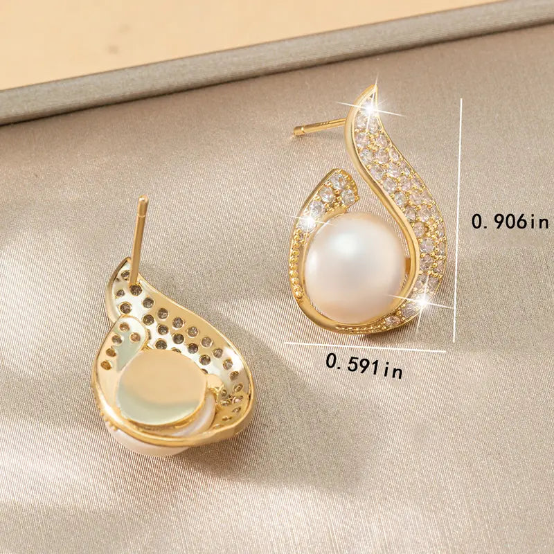 Tropfenförmige Zirkonia-Ohrstecker Mit Künstlichen Perlen Eleganter Schmuck Für Bankett