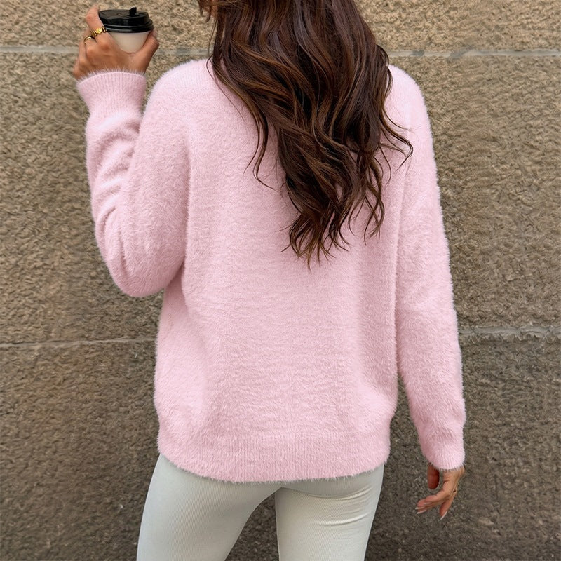 Round neck long sleeved sweater for women