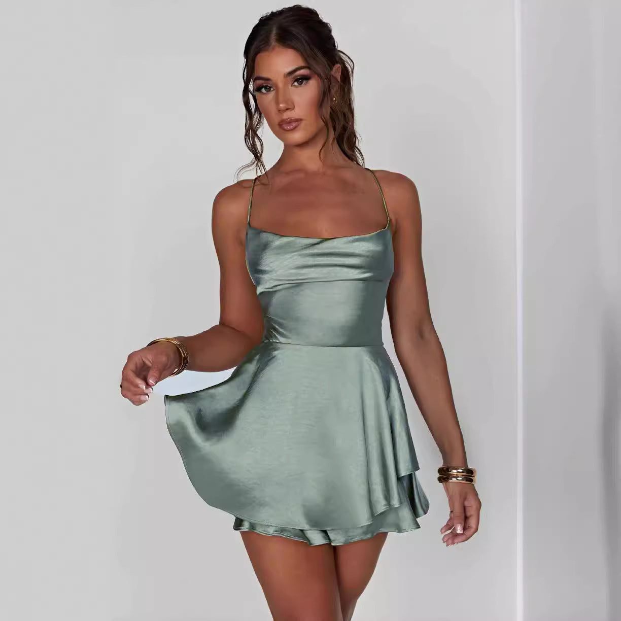 Sexy Fitted Backless Solid Color Strap Dress Short Style  Fashion Summer