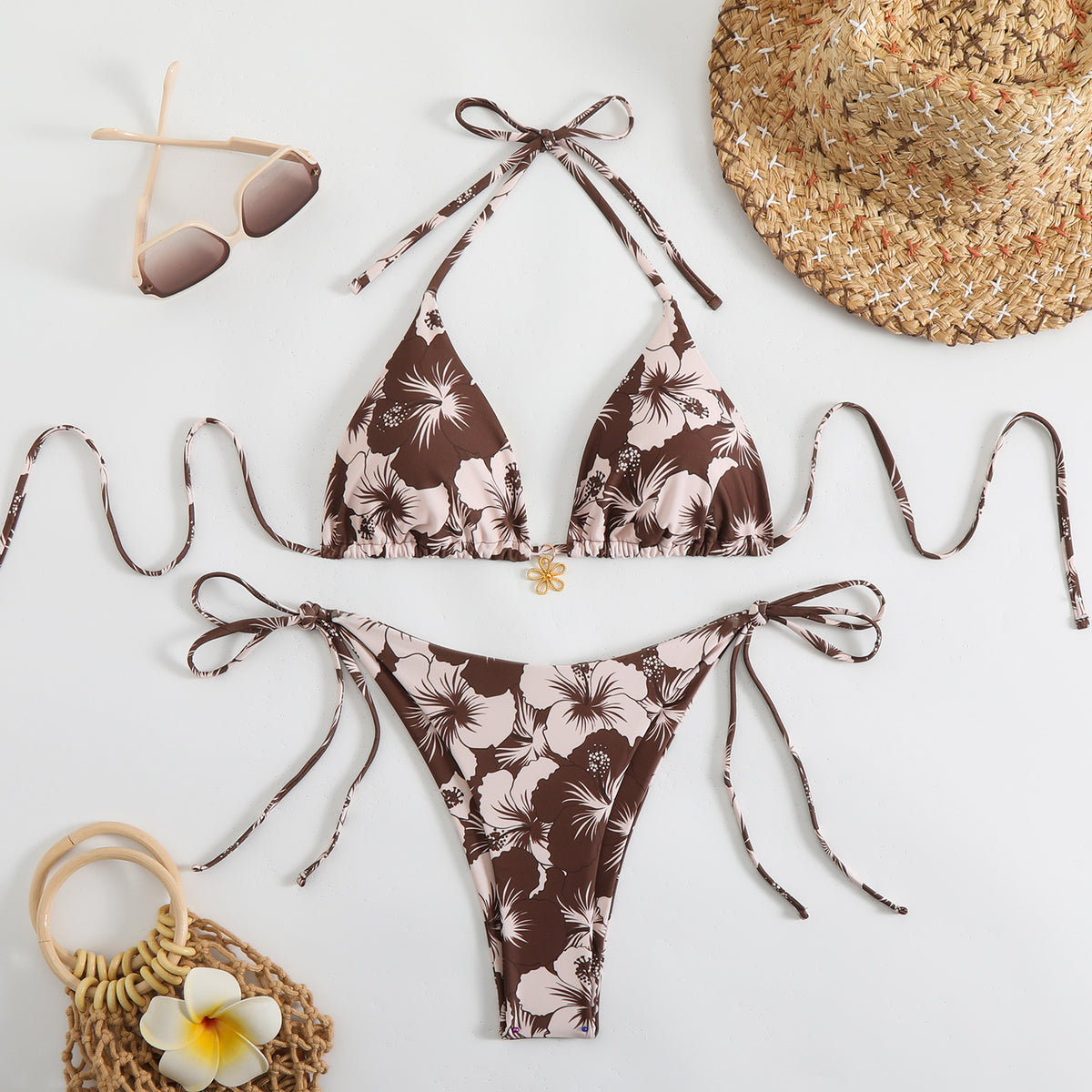 Sexy Reversible Bikini with Print and Neck Tie Women's Swimsuit