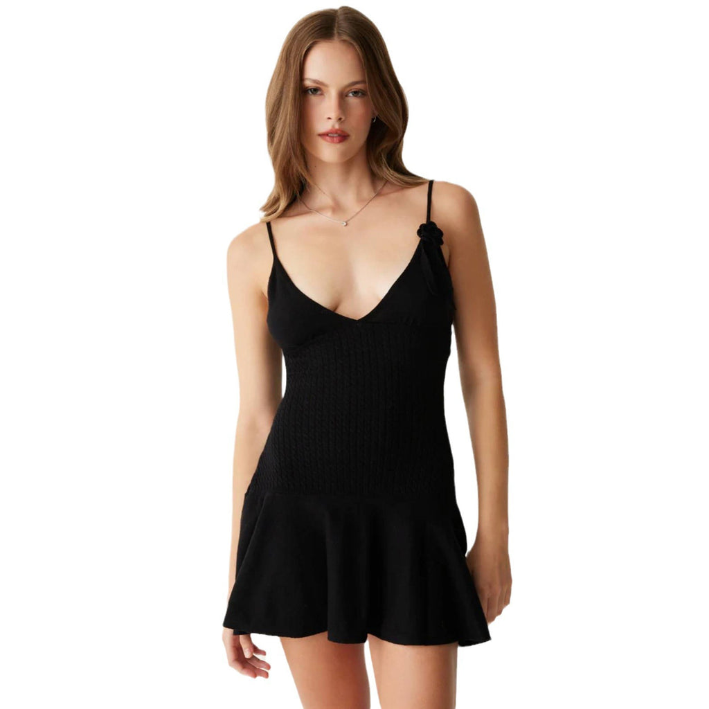 Flower Knit Rabbit Fur Strap Dress Women Summer Fashion Sleeveless Floral Pattern Mini Dress