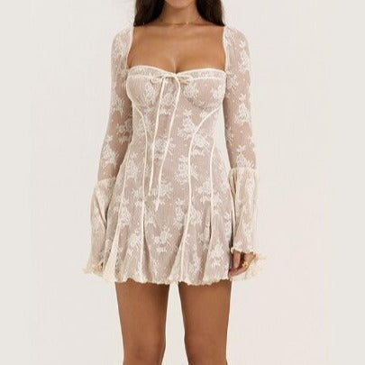 Sexy Black Lace Bodycon Dress with Tie-Up Detail for Women