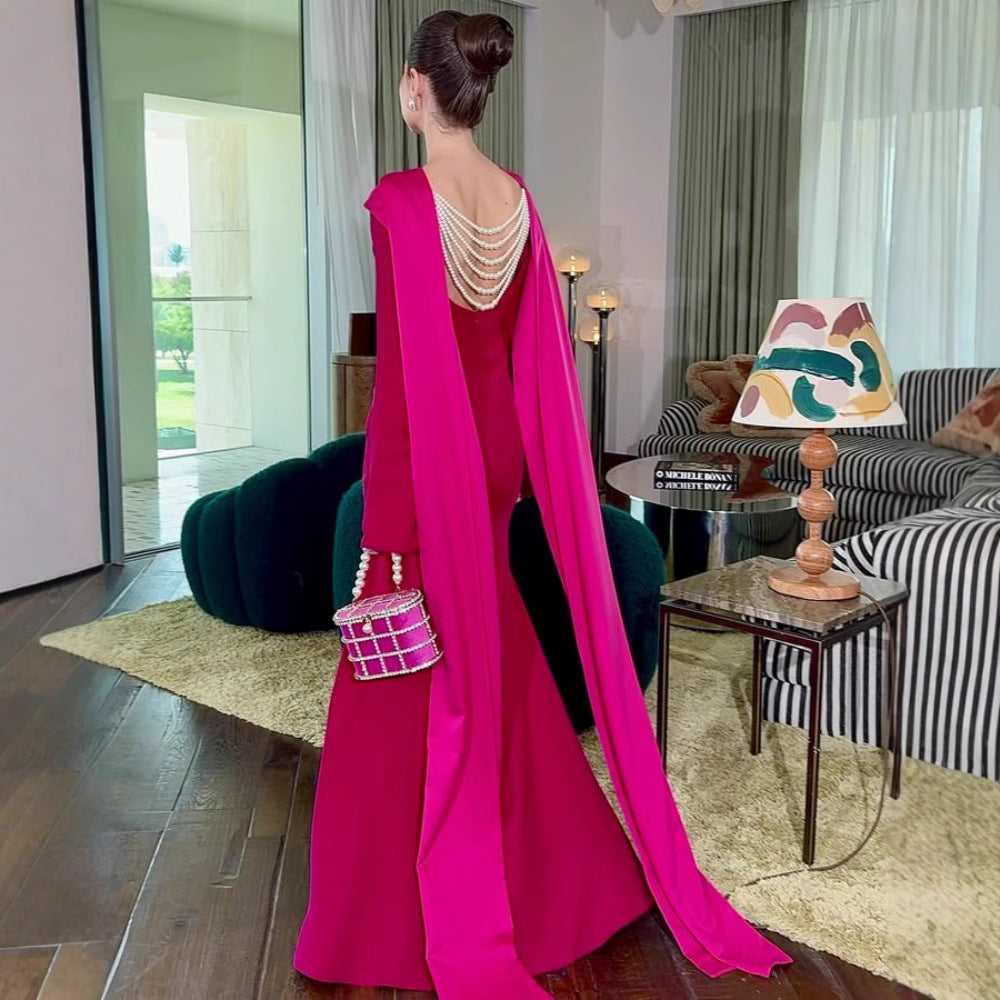Sexy Backless Cape Strap Evening Dress