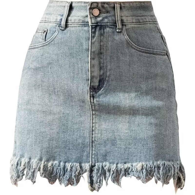 Tassel Denim Mini Skirt Women Summer High Waist Slimming A-Line Short Height Sweet Spicy Vintage Style Skirt