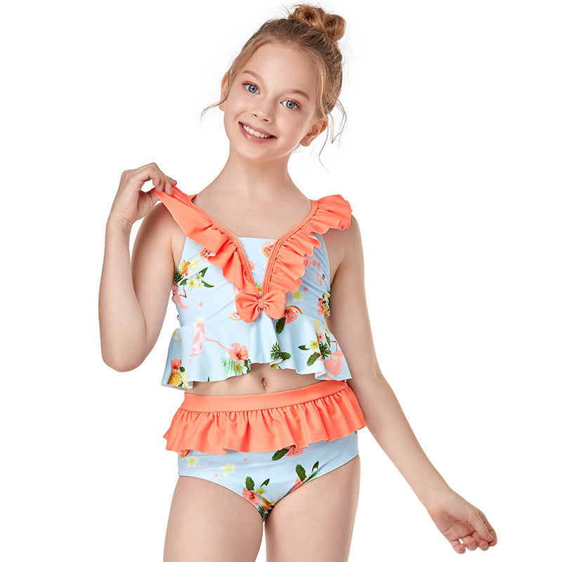 New Children's Ruffle High Waist Bikini European and American Style Split Girls Swimsuit
