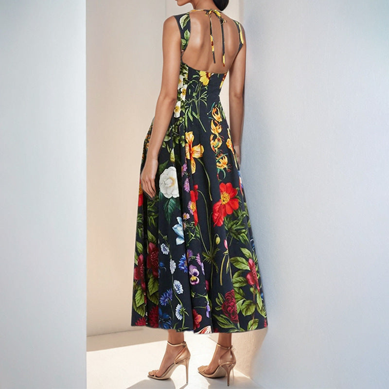 Sleeveless printed sexy casual dress