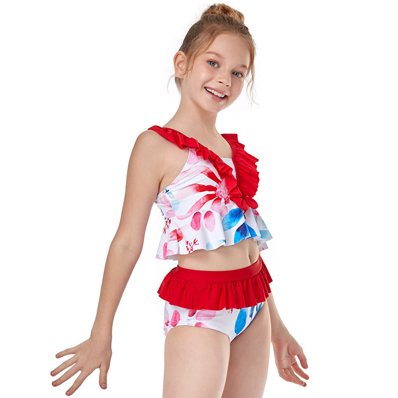 New Children's Ruffle High Waist Bikini European and American Style Split Girls Swimsuit