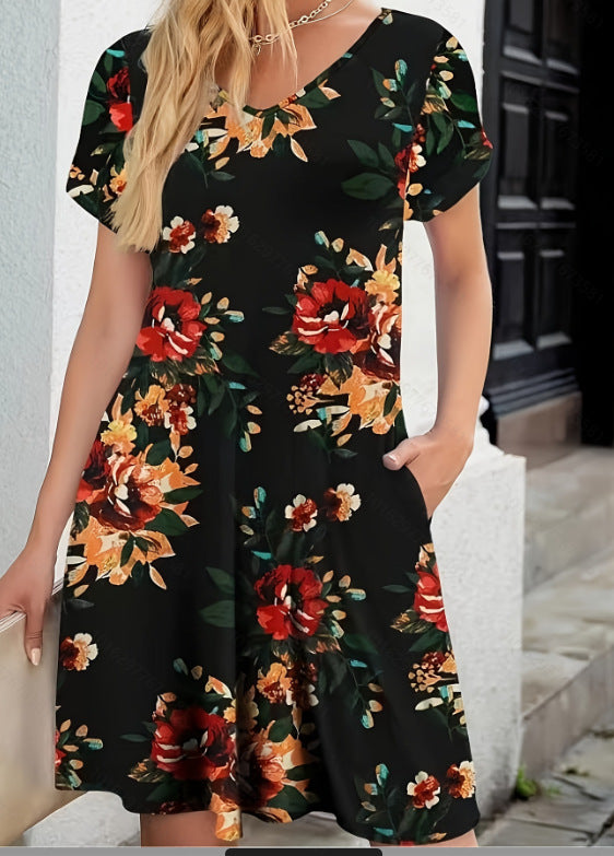 Style Printed Short Sleeve Round Neck Dress