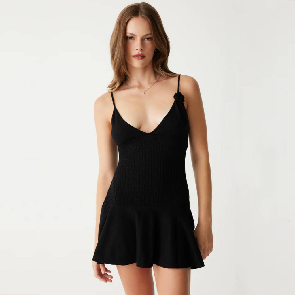 Flower Knit Rabbit Fur Strap Dress Women Summer Fashion Sleeveless Floral Pattern Mini Dress