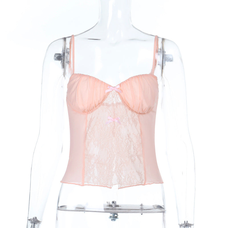 Lace patchwork sexy slit camisole vest for women