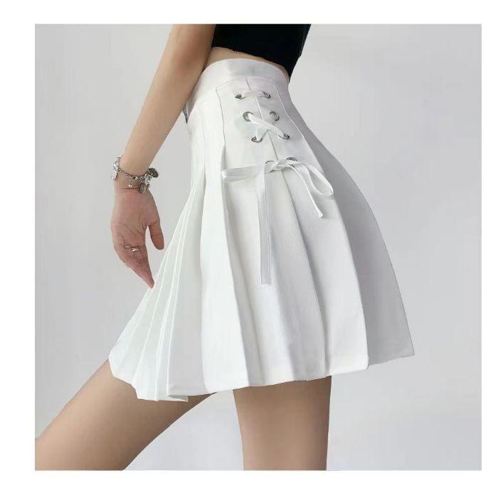 Campus Style Tie Waist Pleated Skirt, High Waist Slim Fit, Pure Color A-Line Mini Skirt, Casual Summer Sporty Look