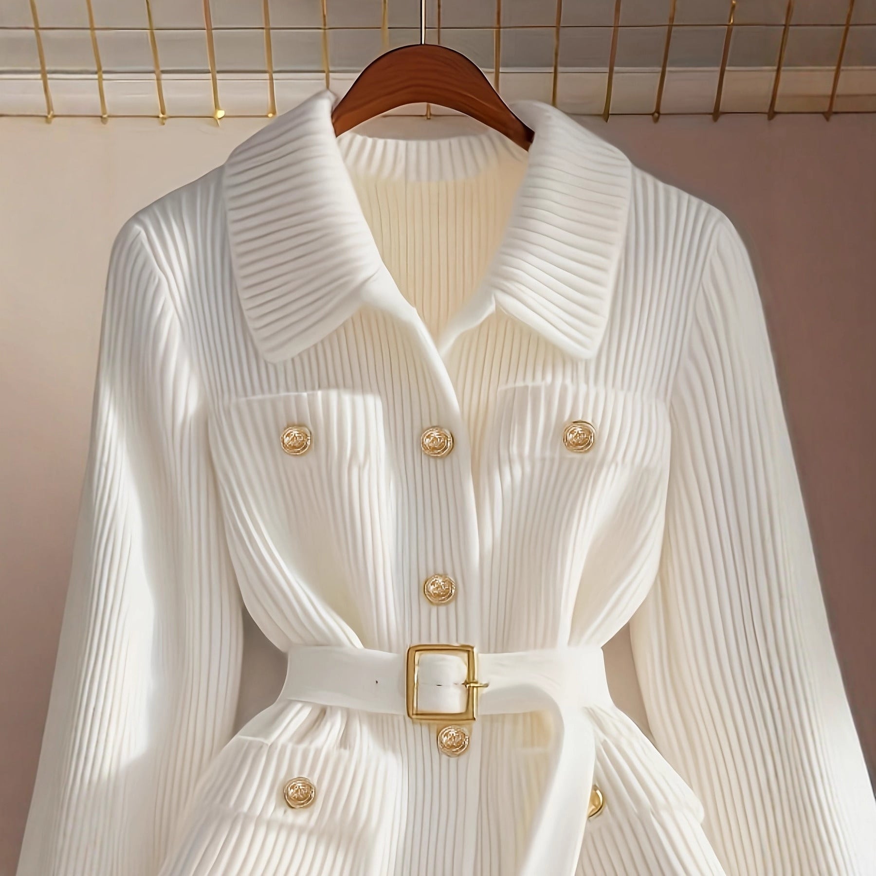 Elegant Casual Solid Color Knit Cardigan with Belt Thickened Women's Sweater Coat