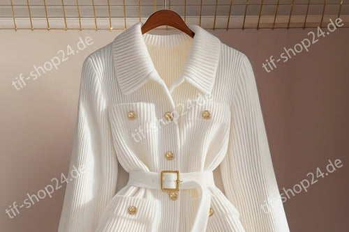 Elegant Casual Solid Color Knit Cardigan with Belt Thickened Women's Sweater Coat
