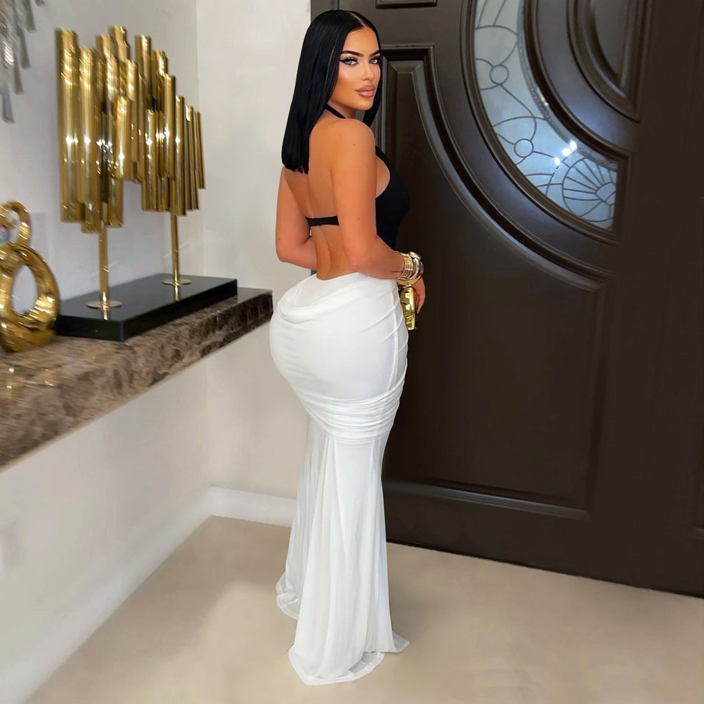 Fashionable Women's Sexy V-Neck Sleeveless Backless Split Dress