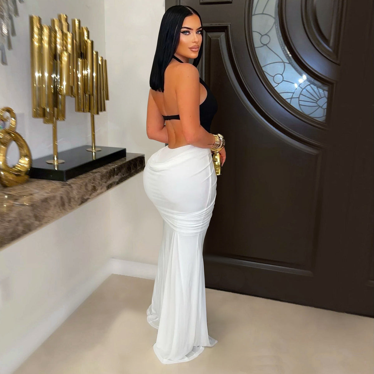 Fashionable Women's Sexy V-Neck Sleeveless Backless Split Dress