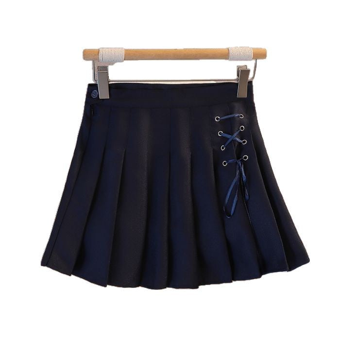 Campus Style Tie Waist Pleated Skirt, High Waist Slim Fit, Pure Color A-Line Mini Skirt, Casual Summer Sporty Look