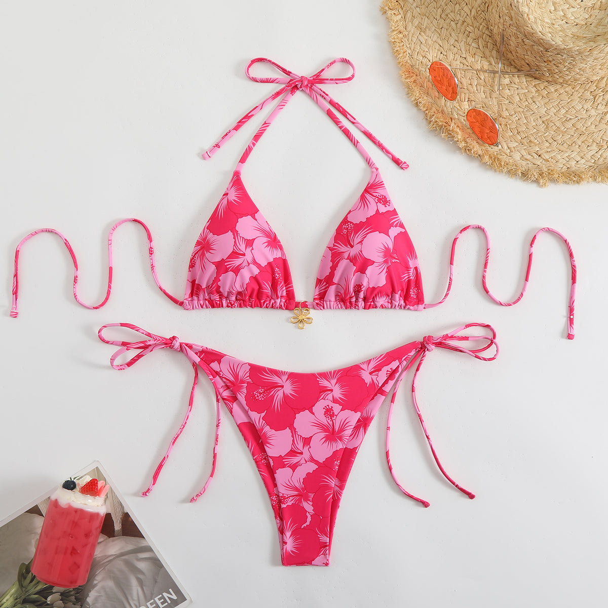 Sexy Reversible Bikini with Print and Neck Tie Women's Swimsuit