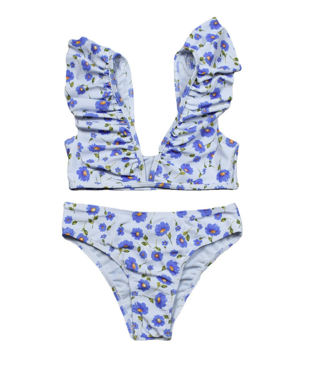 New Children's Split Swimsuit Girls Bikini Floral Cute Small Fresh Backless