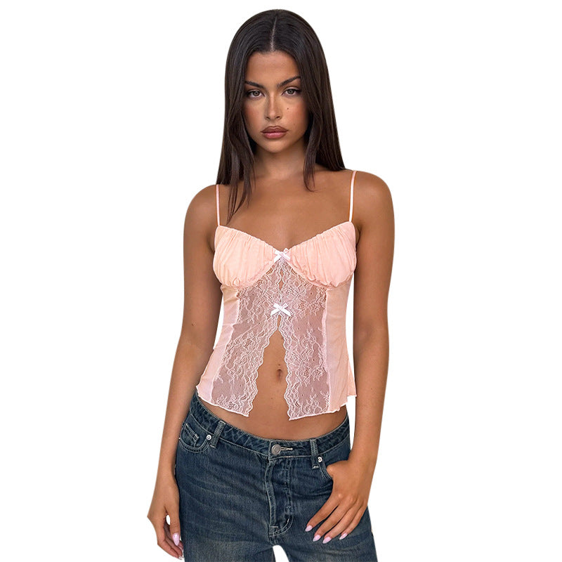 Lace patchwork sexy slit camisole vest for women
