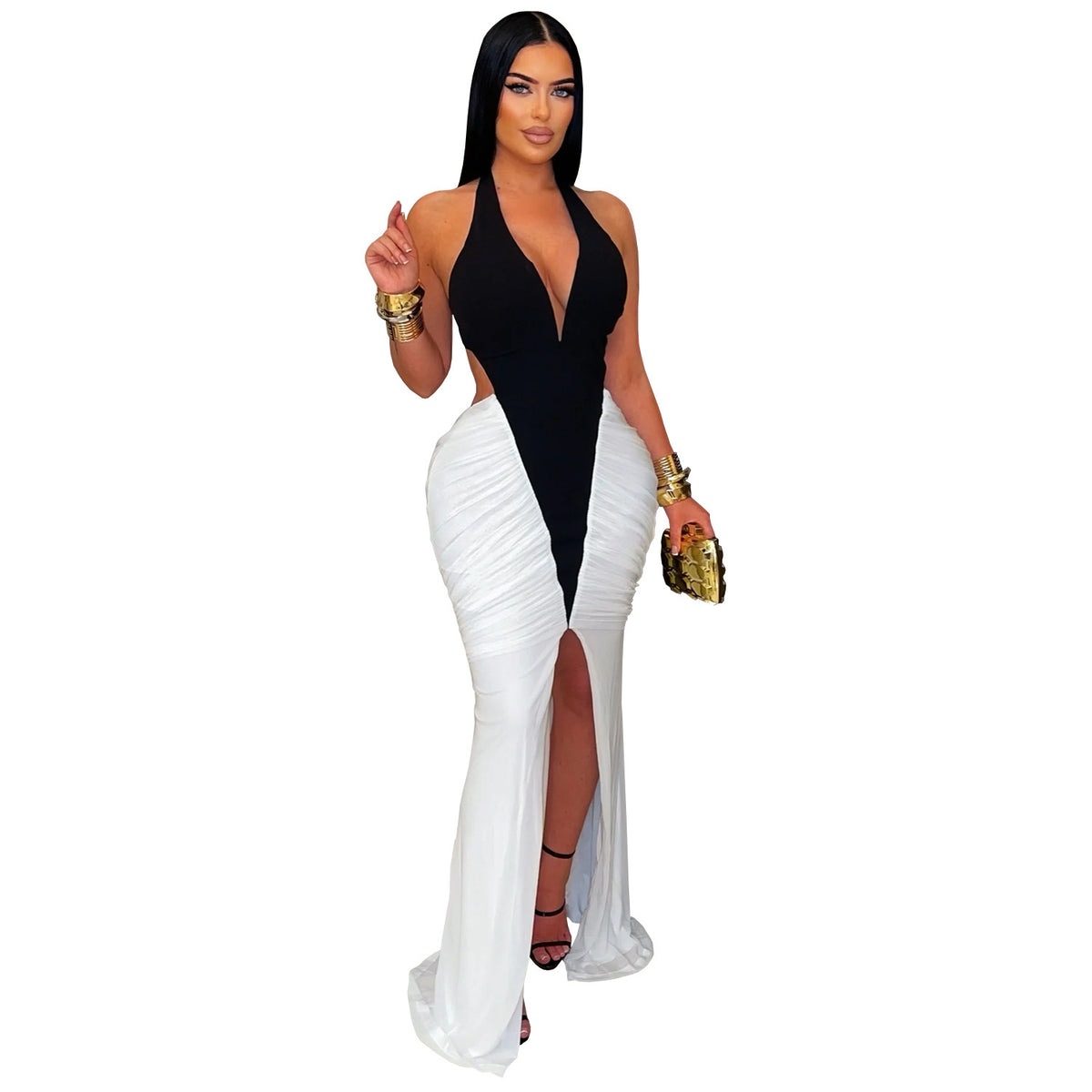 Fashionable Women's Sexy V-Neck Sleeveless Backless Split Dress