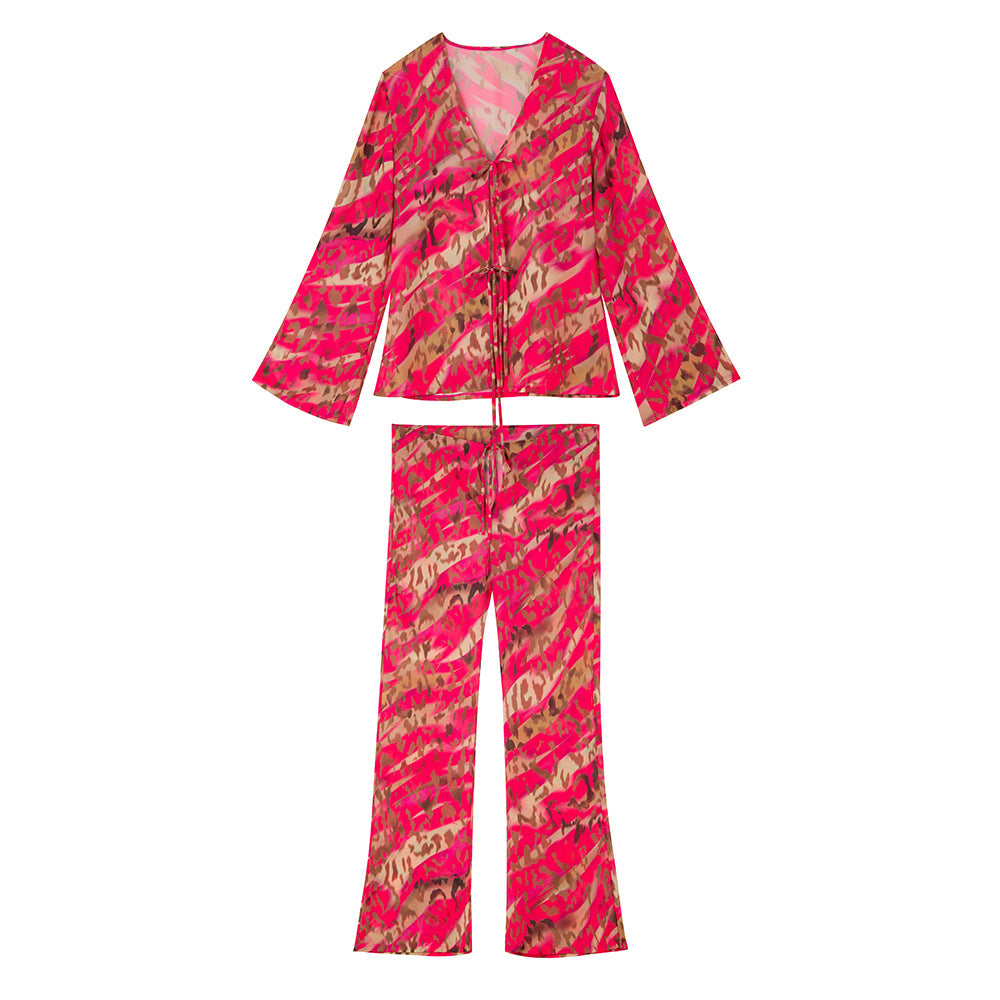 Bikini Set European and American Style Printed Strap Chiffon Suit
