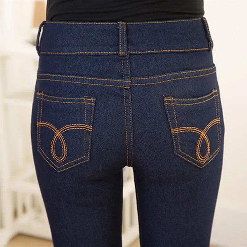 Jeans Fleeces Inside Thickening Denim Pants High Waist Warm Trousers Snow Jeans Pants