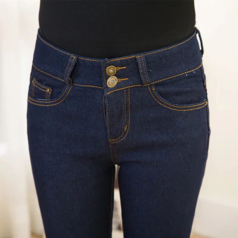 Jeans Fleeces Inside Thickening Denim Pants High Waist Warm Trousers Snow Jeans Pants