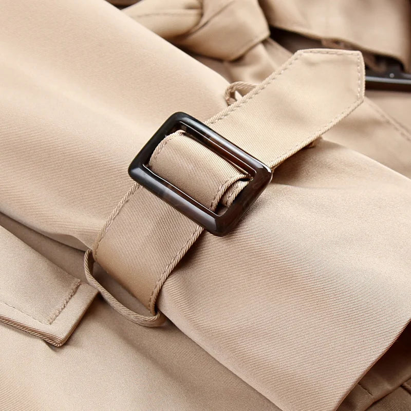 Neue Mode Zweireiher Mid-lange Trenchcoat Schlank Gürtel Windjacke Mantel