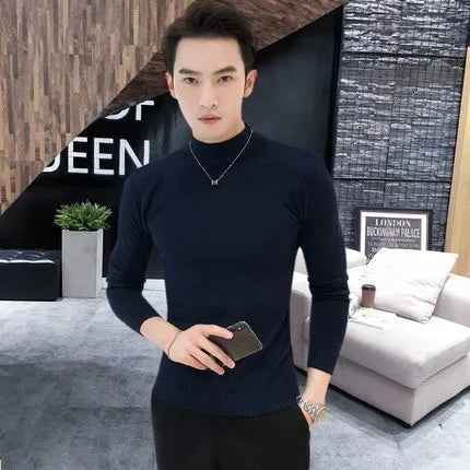 New Turtleneck  Sweaters Pullover Solid Color Slim Fit Tops Knitted Pullovers