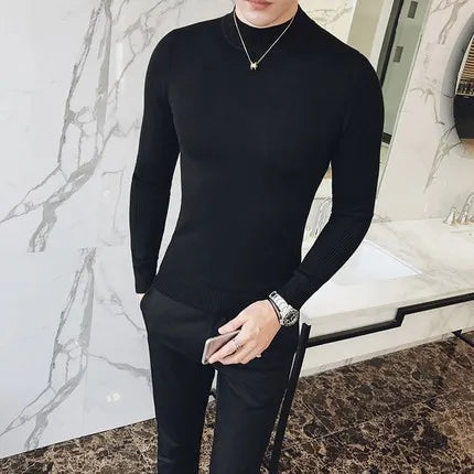 New Turtleneck  Sweaters Pullover Solid Color Slim Fit Tops Knitted Pullovers